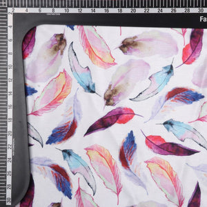 White And Hot Red Feather Pattern Digital Print Chinon Chiffon Fabric