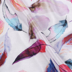 White And Hot Red Feather Pattern Digital Print Chinon Chiffon Fabric