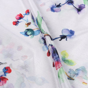 White And Blue Floral Pattern Digital Print Chinon Chiffon Fabric