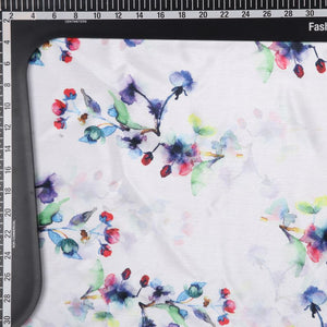 White And Blue Floral Pattern Digital Print Chinon Chiffon Fabric