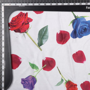 White And Red Floral Pattern Digital Print Chinon Chiffon Fabric