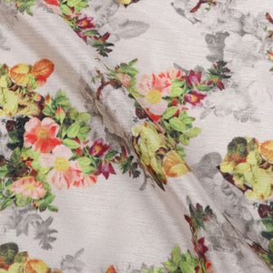 Off White And Yellow Floral Pattern Digital Print Chinon Chiffon Fabric