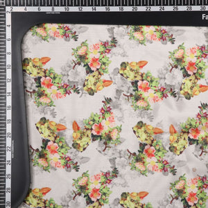 Off White And Yellow Floral Pattern Digital Print Chinon Chiffon Fabric