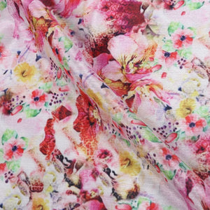 Pink And Yellow Floral Pattern Digital Print Chinon Chiffon Fabric