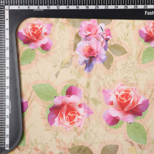 Dusty Yellow And Pink Floral Pattern Digital Print Chinon Chiffon Fabric