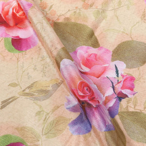 Dusty Yellow And Pink Floral Pattern Digital Print Chinon Chiffon Fabric