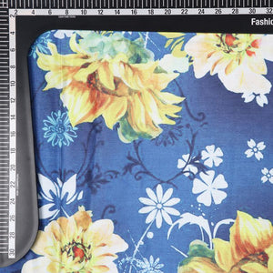 Navy Blue And Yellow Floral Pattern Digital Print Chinon Chiffon Fabric