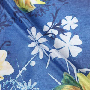 Navy Blue And Yellow Floral Pattern Digital Print Chinon Chiffon Fabric