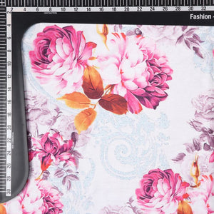 White And Pink Floral Pattern Digital Print Chinon Chiffon Fabric