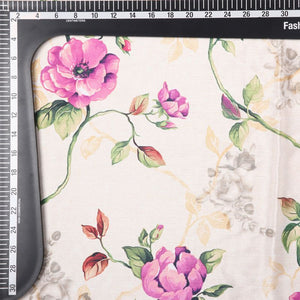 Dusty Yellow And Purple Floral Pattern Digital Print Chinon Chiffon Fabric