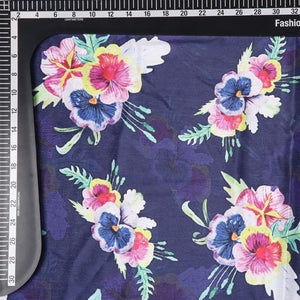 Navy Blue And Pink Floral Pattern Digital Print Chinon Chiffon Fabric