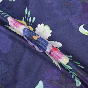 Navy Blue And Pink Floral Pattern Digital Print Chinon Chiffon Fabric