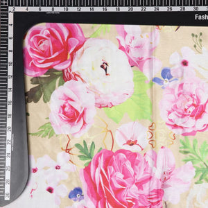 Beige And Pink Floral Pattern Digital Print Chinon Chiffon Fabric