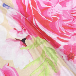 Beige And Pink Floral Pattern Digital Print Chinon Chiffon Fabric