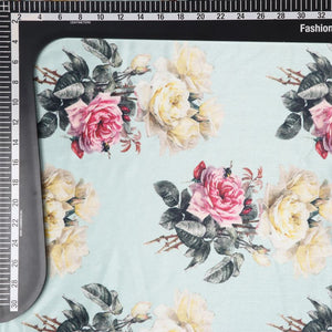 Dusty Green And Pink Floral Pattern Digital Print Chinon Chiffon Fabric