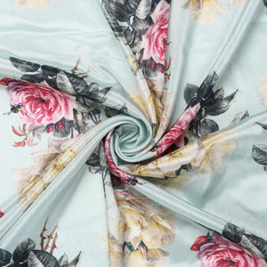 Dusty Green And Pink Floral Pattern Digital Print Chinon Chiffon Fabric