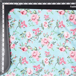 Sky Blue And Pink Floral Pattern Digital Print Chinon Chiffon Fabric