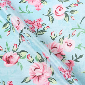 Sky Blue And Pink Floral Pattern Digital Print Chinon Chiffon Fabric