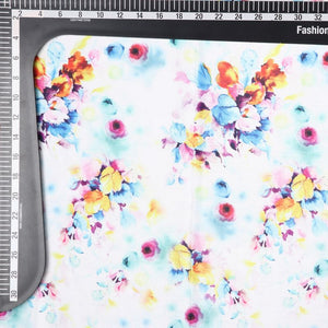 White And Blue Floral Pattern Digital Print Chinon Chiffon Fabric