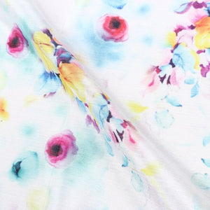 White And Blue Floral Pattern Digital Print Chinon Chiffon Fabric