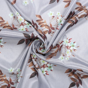 Grey And Brown Floral Pattern Digital Print Chinon Chiffon Fabric