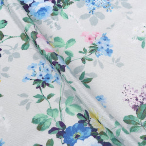 Grey And Blue Floral Pattern Digital Print Chinon Chiffon Fabric