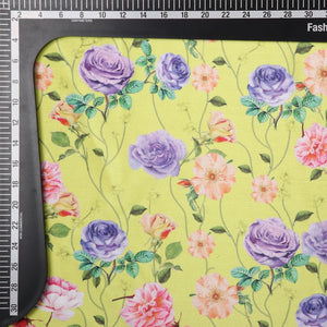 Yellow And Lavender Floral Pattern Digital Print Chinon Chiffon Fabric