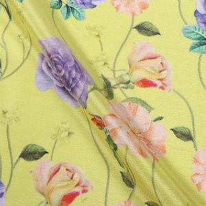 Yellow And Lavender Floral Pattern Digital Print Chinon Chiffon Fabric