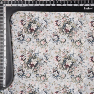 Off white And Green Floral Pattern Digital Print Chinon Chiffon Fabric