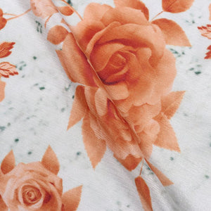 White And Orange Floral Pattern Digital Print Chinon Chiffon Fabric