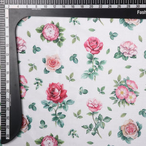 White And Pink Floral Pattern Digital Print Chinon Chiffon Fabric