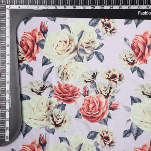 Dusty Lavender And Salmon Red Floral Pattern Digital Print Chinon Chiffon Fabric