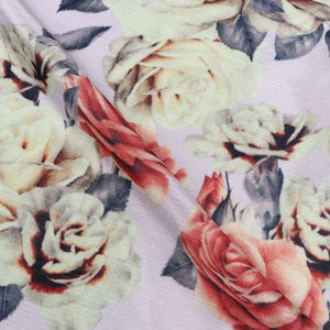 Dusty Lavender And Salmon Red Floral Pattern Digital Print Chinon Chiffon Fabric