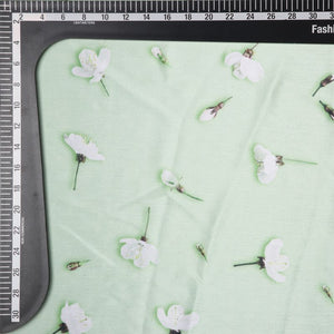 Mint Green And White Floral Pattern Digital Print Chinon Chiffon Fabric