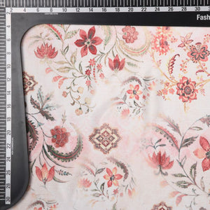 White And Red Floral Pattern Digital Print Chinon Chiffon Fabric