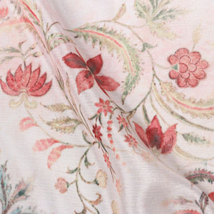 White And Red Floral Pattern Digital Print Chinon Chiffon Fabric