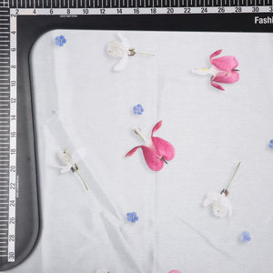 White And Dark Pink Floral Pattern Digital Print Chinon Chiffon Fabric