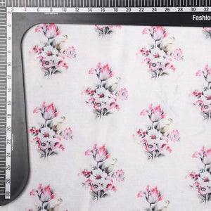 White And Pink Floral Pattern Digital Print Chinon Chiffon Fabric