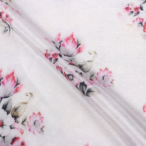 White And Pink Floral Pattern Digital Print Chinon Chiffon Fabric