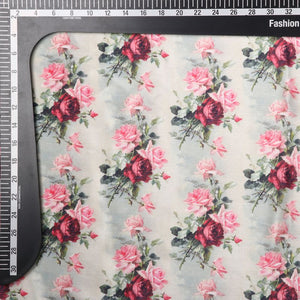 Dusty Green And Dark Red Floral Pattern Digital Print Chinon Chiffon Fabric