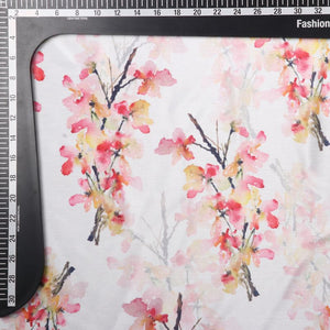 White And Yellow Floral Pattern Digital Print Chinon Chiffon Fabric