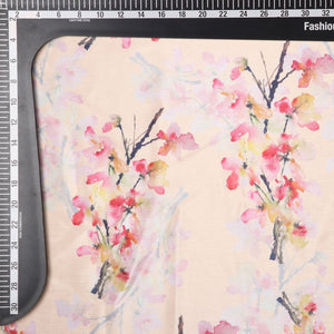 Peach And Pink Floral Pattern Digital Print Chinon Chiffon Fabric