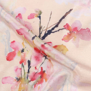 Peach And Pink Floral Pattern Digital Print Chinon Chiffon Fabric