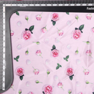 Baby Pink And Green Floral Pattern Digital Print Chinon Chiffon Fabric