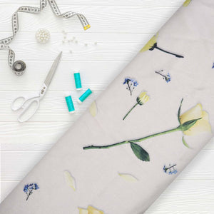Off White And Yellow Floral Pattern Digital Print Chinon Chiffon Fabric