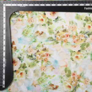 Orange And Green Floral Pattern Digital Print Chinon Chiffon Fabric