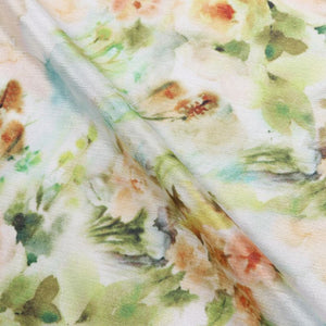 Orange And Green Floral Pattern Digital Print Chinon Chiffon Fabric