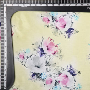 Dusty Yellow And Pink Floral Pattern Digital Print Chinon Chiffon Fabric