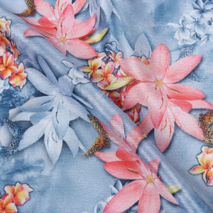 Greyish Blue And Salmon Pink Floral Pattern Digital Print Chinon Chiffon Fabric