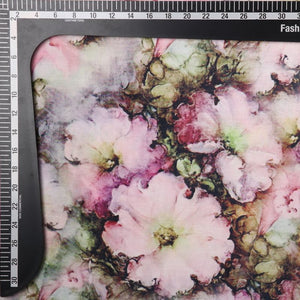 Pink And Green Floral Pattern Digital Print Chinon Chiffon Fabric